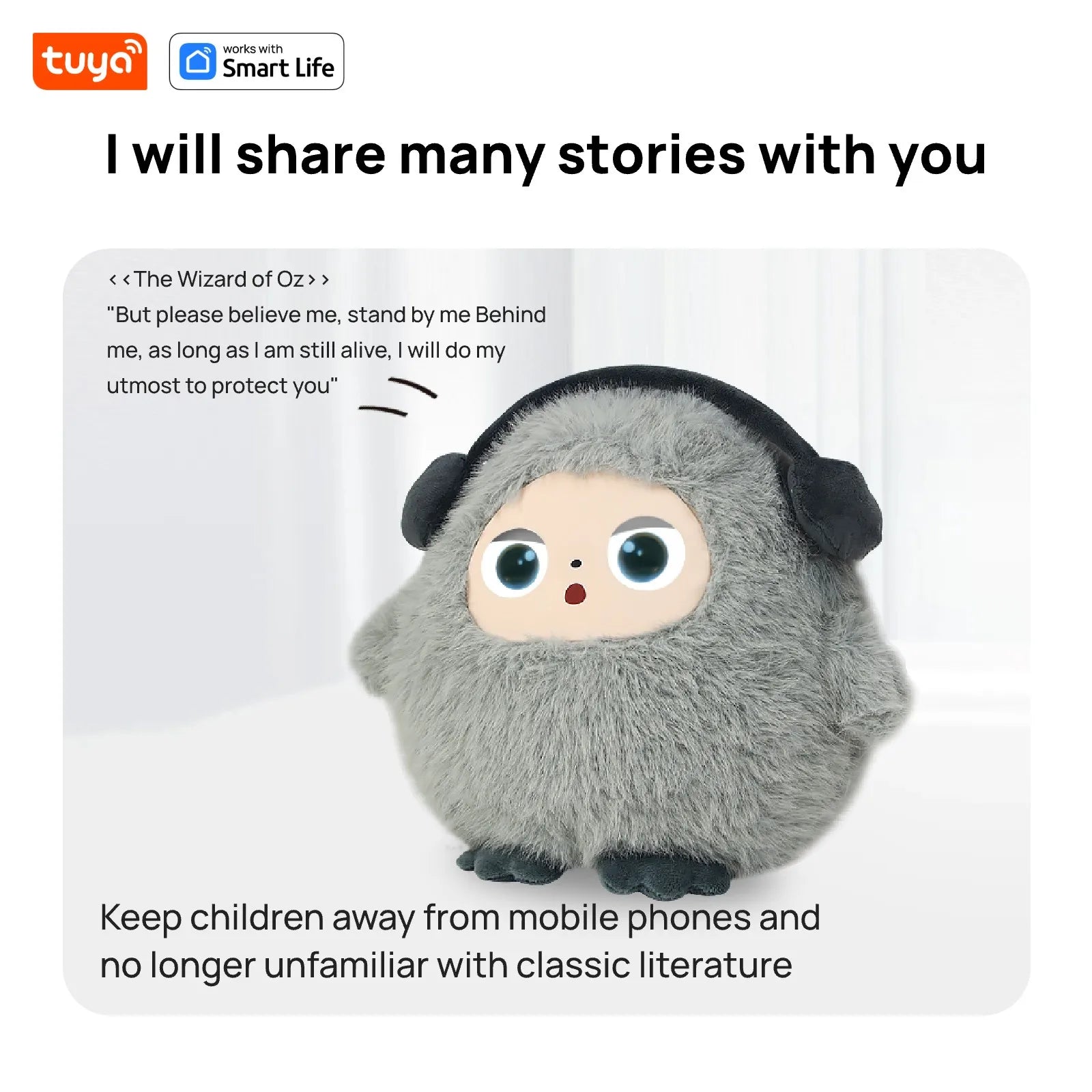 AI Plush Toy W/Smart Voice&LED Eyes,Interactive Companion for Kid/Adult‌Gift-ReadyRechargeable E-Pet open up fun life W/Tuya App